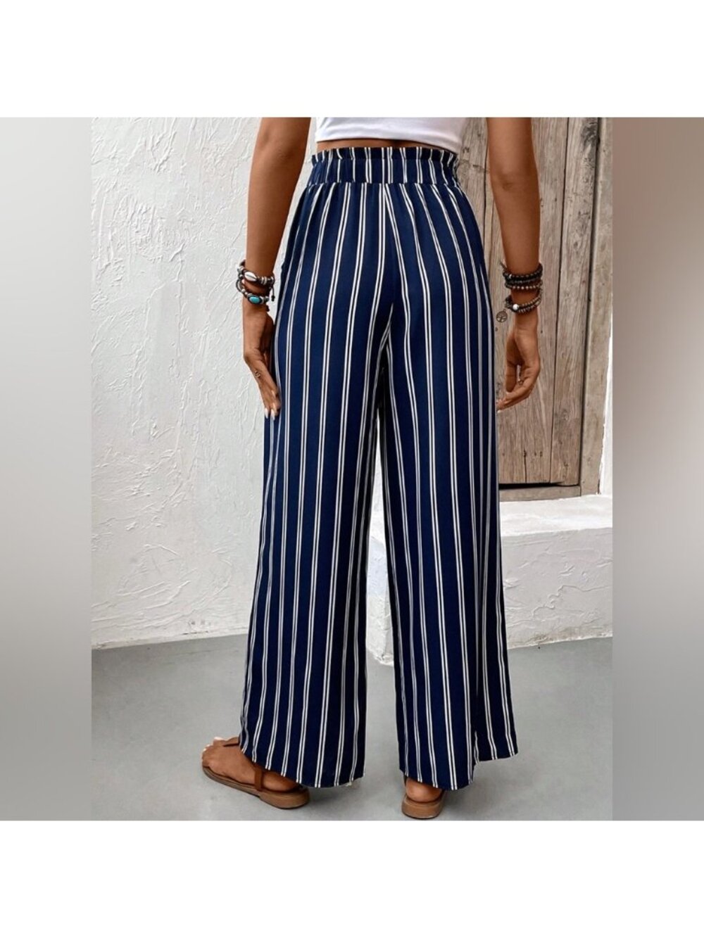 Striped Wide Leg Pants Blue - Picture 4 of 6
